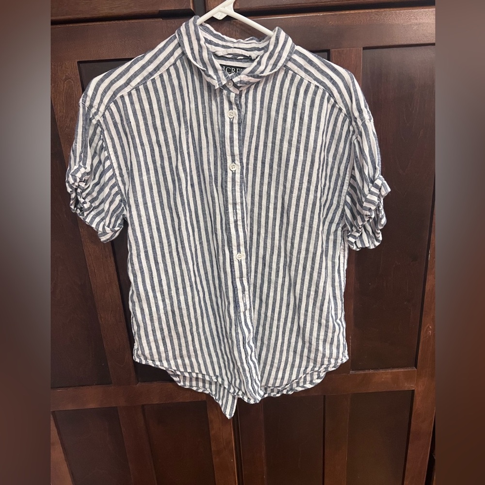 J.Crew linen Navy and White Striped Top